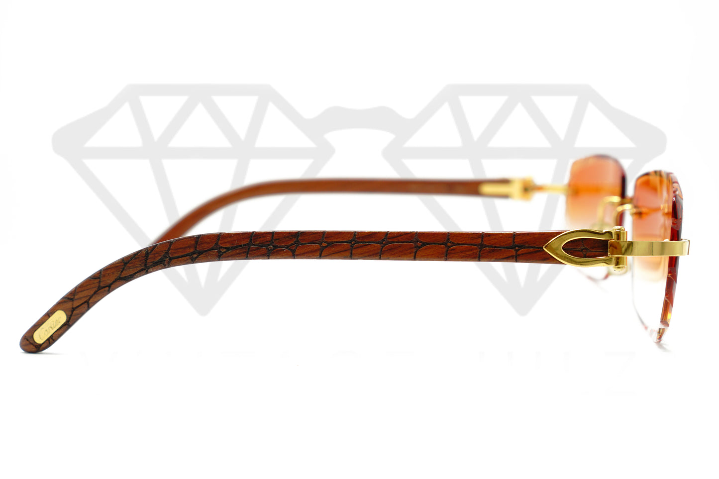 Cartier Rimless Woods (Gator) - Custom Orange Gradient Diamond Cut Lens