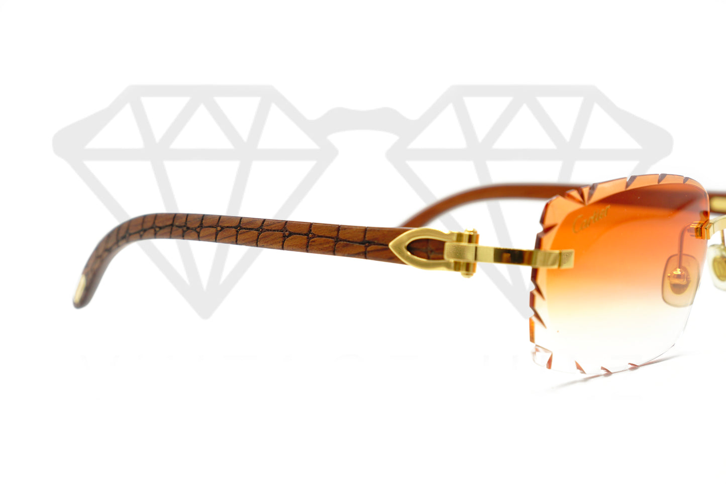 Cartier Rimless Woods (Gator) - Custom Orange Gradient Diamond Cut Lens