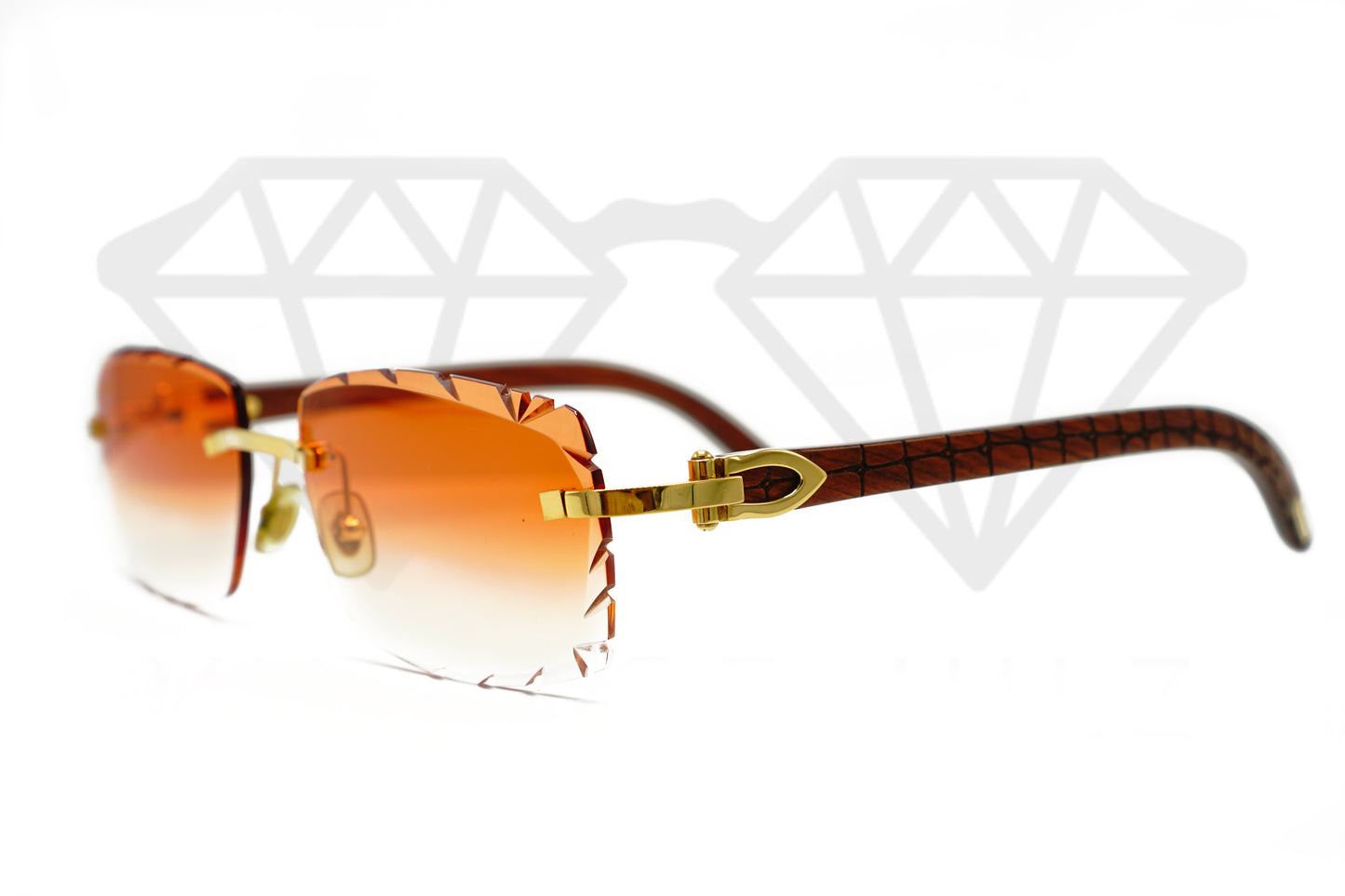 Cartier Rimless Woods (Gator) - Custom Orange Gradient Diamond Cut Lens