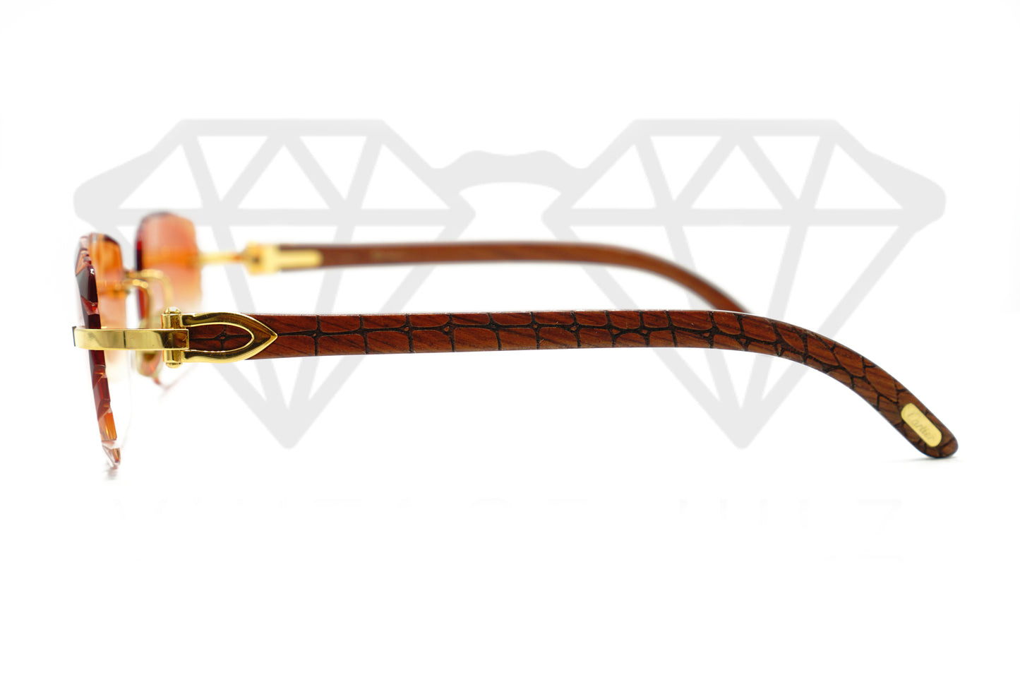 Cartier Rimless Woods (Gator) - Custom Orange Gradient Diamond Cut Lens